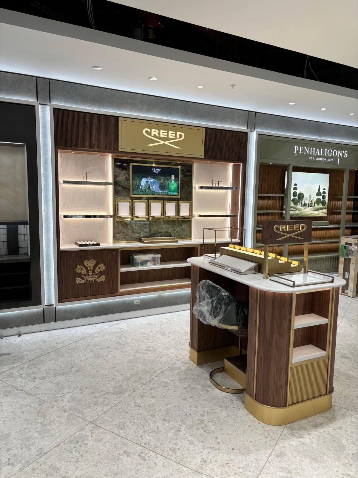 Creed branded counter unit in a department store