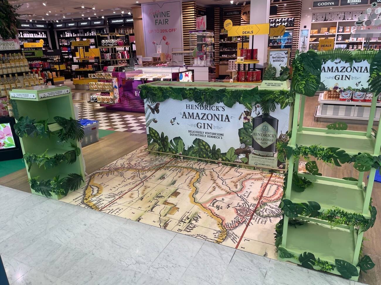 Hendrick's Amazonia gin promotional bar with foliage