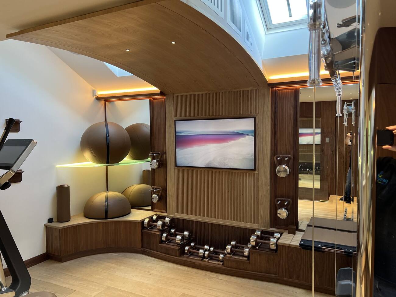 Curved timber home gym joinery