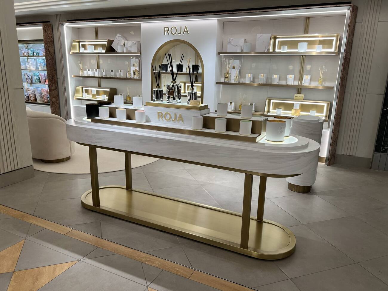 Roja Parfums counters and display shelving, Harrods