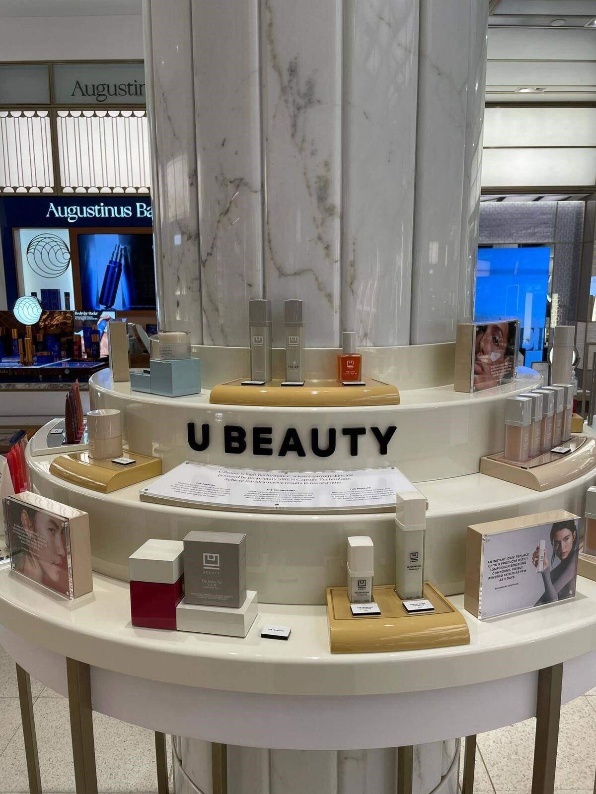 U Beauty curved solid surface counter, Harrods